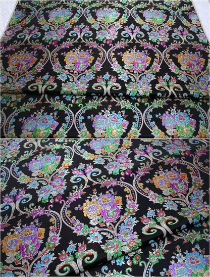 Tissu brocart à motifs floraux : 75 cm de large, style tibétain vintage, soie et rayonne