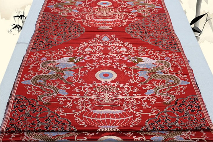 Red Dragon Brocade Fabric: Chinese Cheongsam, Tibetan Robe (Silk/Rayon)