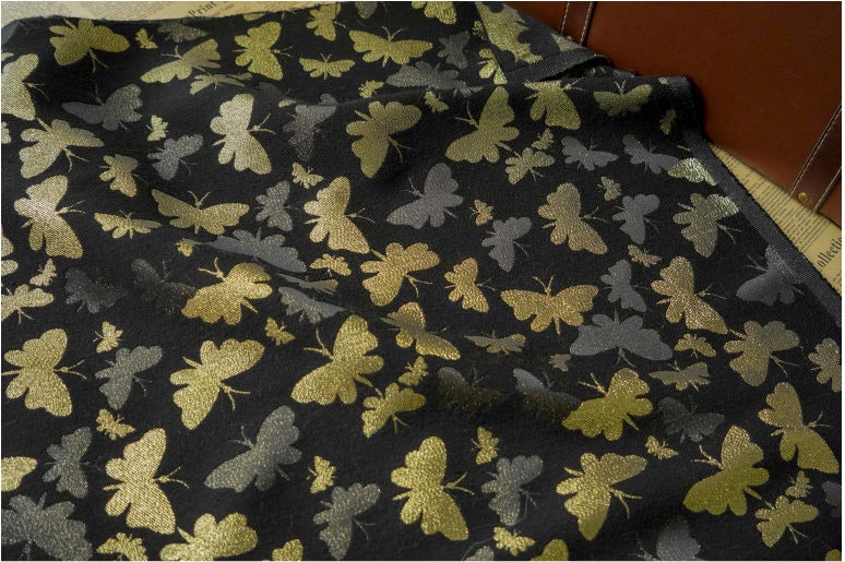 Gold Butterfly Jacquard Fabric: Embossed Woven Upholstery, Costume, Curtain, Bag, Dress (55"W)