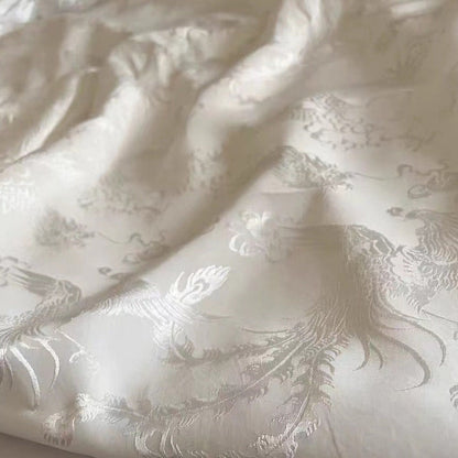 Tissu satin damassé jacquard à motif dragon et phénix rose - 150 cm de large