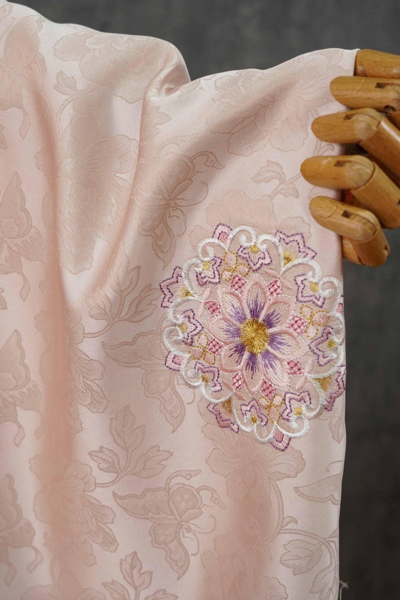 Embroidered Lotus Silk Brocade Fabric: Tibetan Robe, Cheongsam Sewing Material