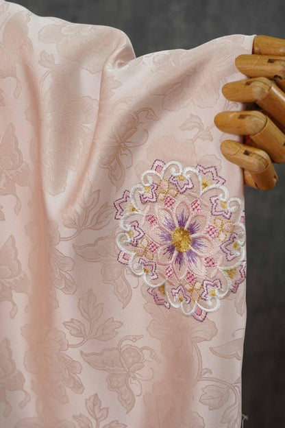 Embroidered Lotus Silk Brocade Fabric: Tibetan Robe, Cheongsam Sewing Material
