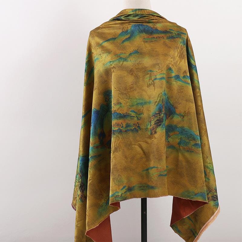 Mountain Print Tea Silk Satin Fabric: 59"W Upholstery & Costume