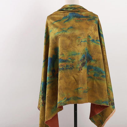 Mountain Print Tea Silk Satin Fabric: 59"W Upholstery & Costume