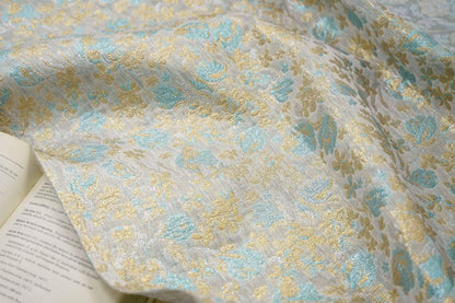 Gold Thread Jacquard Fabric: 3D Floral Upholstery & Drapery, 55" Wide