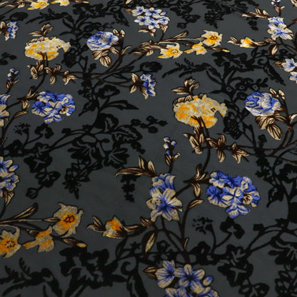 Burnout Floral Viscose Velvet Fabric: Soft Drape for Kimono, Costume