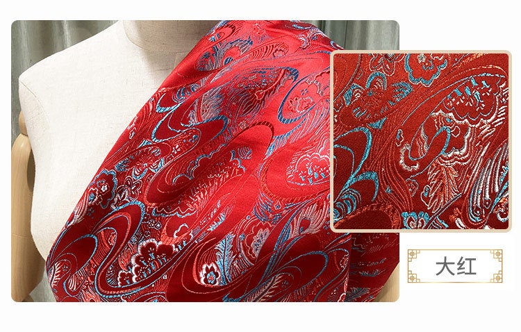 Tissu ethnique en brocart de soie : Jacquard pour robe mongole (au mètre)