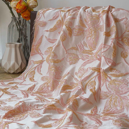 Gold Thread Jacquard Fabric: 3D Embossed Floral Woven Upholstery - 62"W