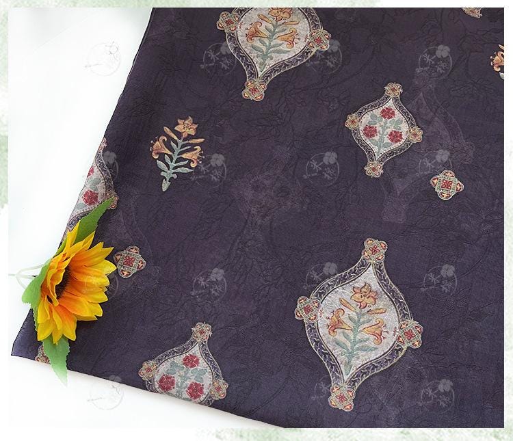 Geometric Floral Tencel Ramie Fabric: Dressmaking, Upholstery - 59" Wide