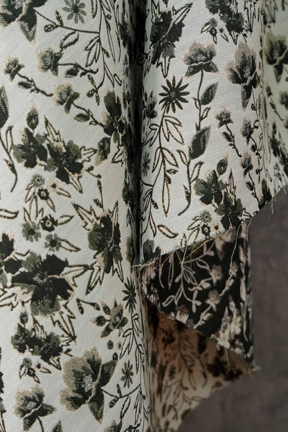 Floral Jacquard Fabric ��� Gold & Silver Threa" Wide