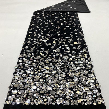 Tissu velours à sequins et perles : broderie dégradée, 124 cm de large