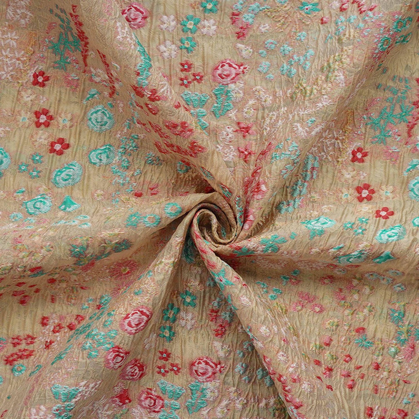 Blue Pink Jacquard Woven Fabric: 3D Embossed Flower Pattern, 57" Wide