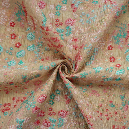 Blue Pink Jacquard Woven Fabric: 3D Embossed Flower Pattern, 57" Wide