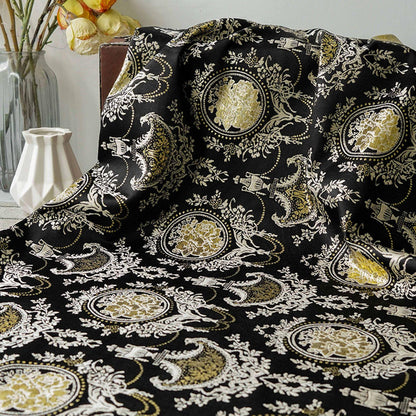 Black Gold Floral Jacquard Fabric: European Court Style Upholstery, Dresses, Decor (57" Wide, Meter)