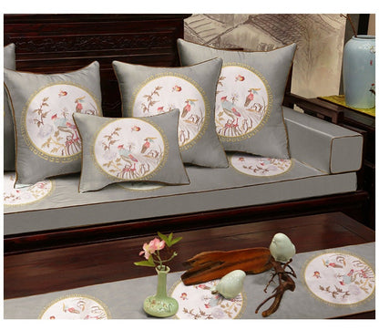 Embroidered Bird Brocade Fabric: Asian Style Cushion Cover, Upholstery (50x60cm)