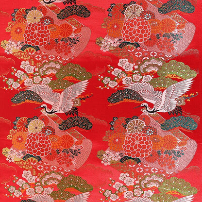 Japanese Crane Fabric: Gold Jacquard Satin, 29.5"W Rayon