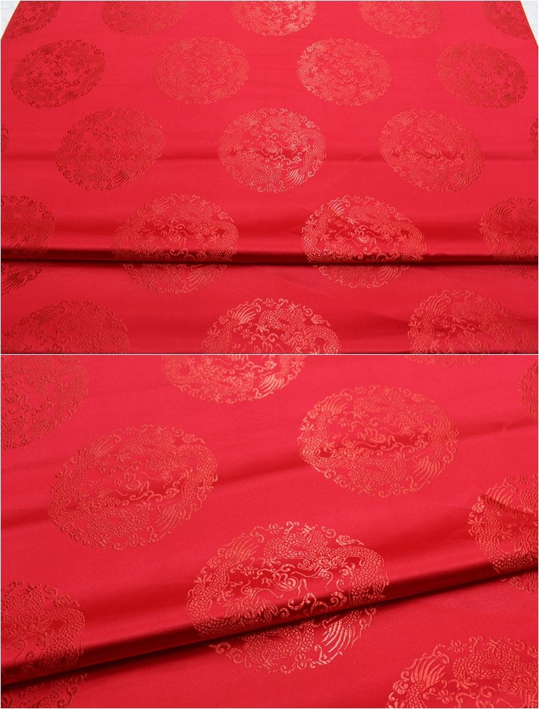 Dragon Brocade Satin Fabric: Chinese Floral Design, 29" Wide