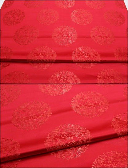 Dragon Brocade Satin Fabric: Chinese Floral Design, 29" Wide