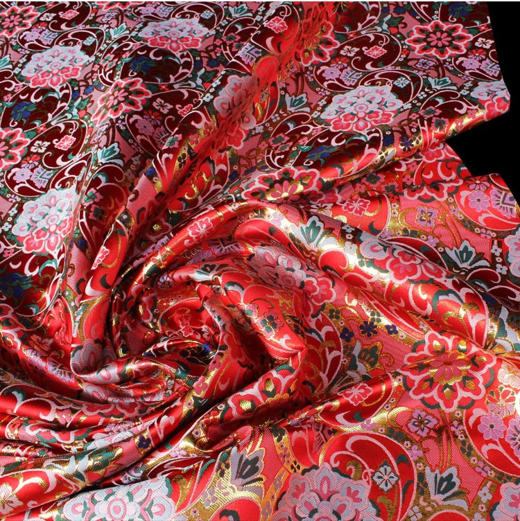 Gold Thread Kinran Fabric: Japanese Style Floral Upholstery, Costume, Decor - 29.5" Wide