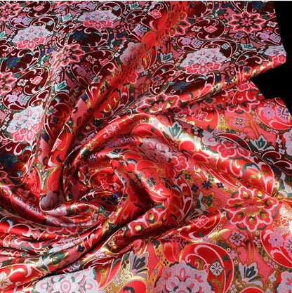 Gold Thread Kinran Fabric: Japanese Style Floral Upholstery, Costume, Decor - 29.5" Wide