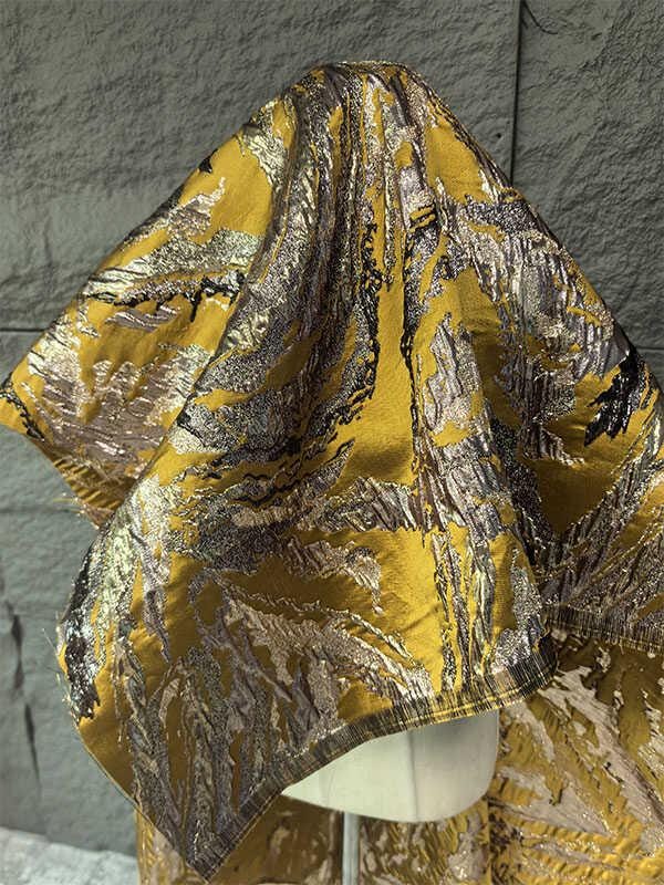 Gold Thread Jacquard Fabric: 3D Mountain Design, 59" Wide