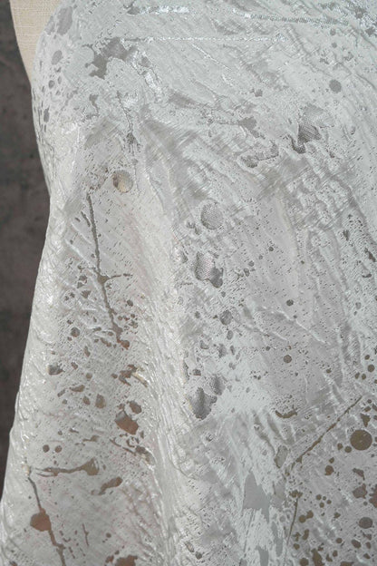 Abstract Splatter Jacquard Fabric: Silver White Embossed Upholstery Material (54" Wide)