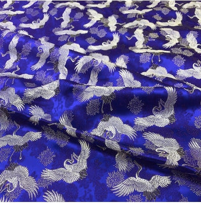 Crane Brocade Fabric: Colorful Silk Rayon Blend, 29.5" Wide