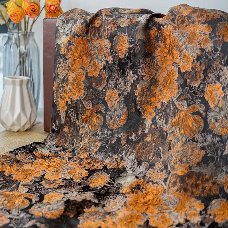 Autumn Floral Jacquard Fabric: Retro Palace Style, 62" Wide