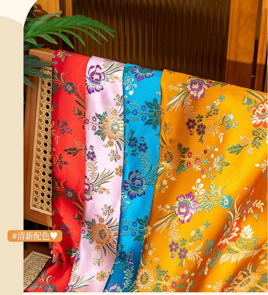 Floral Silk Brocade Fabric: 59"W Rayon Upholstery & Drapery - By The Meter