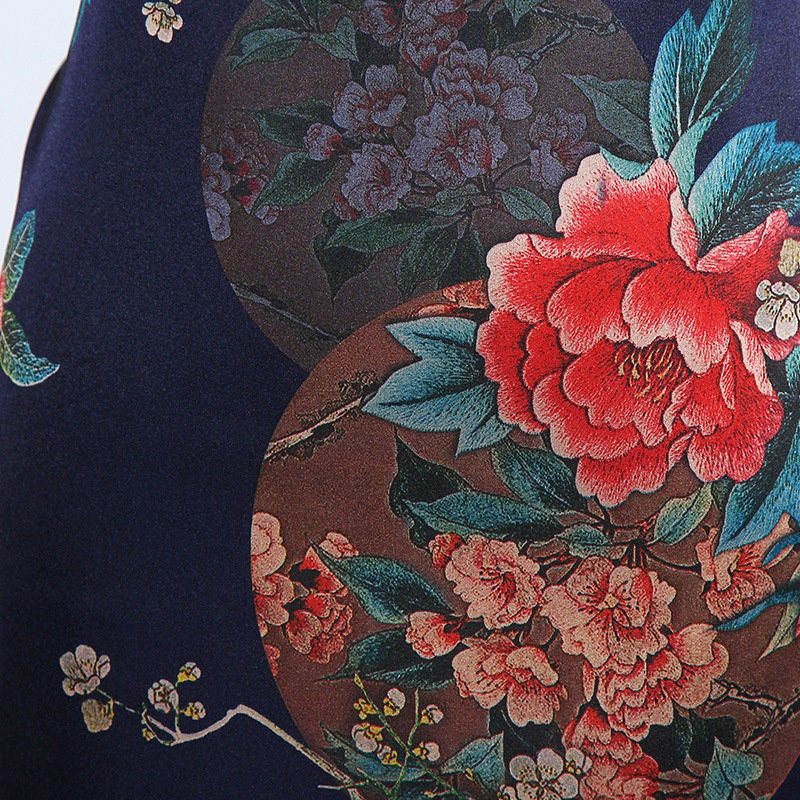 Floral Bird Print Satin Fabric: Gambiered Canton Gauze, 59"W