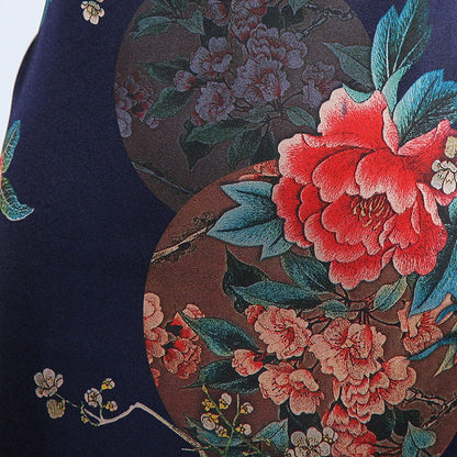 Floral Bird Print Satin Fabric: Gambiered Canton Gauze, 59"W
