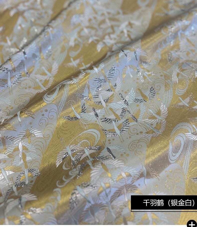 Kirin Nishijin Silk Brocade Fabric with Silver Foil - 59" Wide