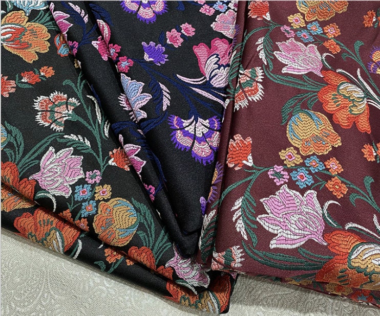 Floral Brocade Fabric: 57" Wide Silk Rayon Blend, Cheongsam Qipao Sewing Fabric