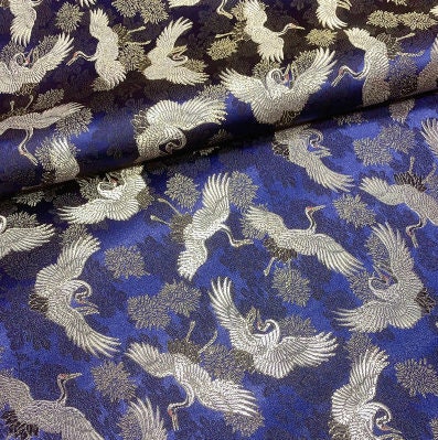 Crane Brocade Fabric: Colorful Silk Rayon Blend, 29.5" Wide