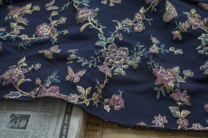 Gold Thread Jacquard Fabric: 3D Butterfly Texture, 55" Wide