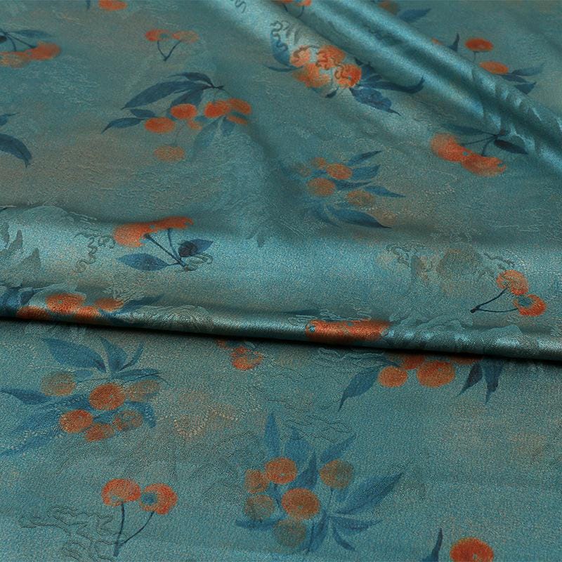 Thousand Miles Rivers Mountains Tea Silk Satin Fabric: 59"W Upholstery, Costume, Drapery