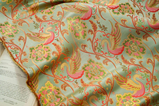 Swan Jacquard Fabric: 64"W Damask Upholstery Fabric - By The Meter