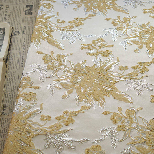 Floral Jacquard Fabric: Silver Thread 3D Texture, 53" Wide