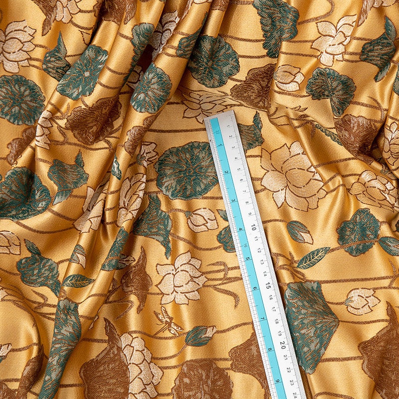 Lotus Flower Brocade Fabric: 59" Wide Nishijin Ori Satin