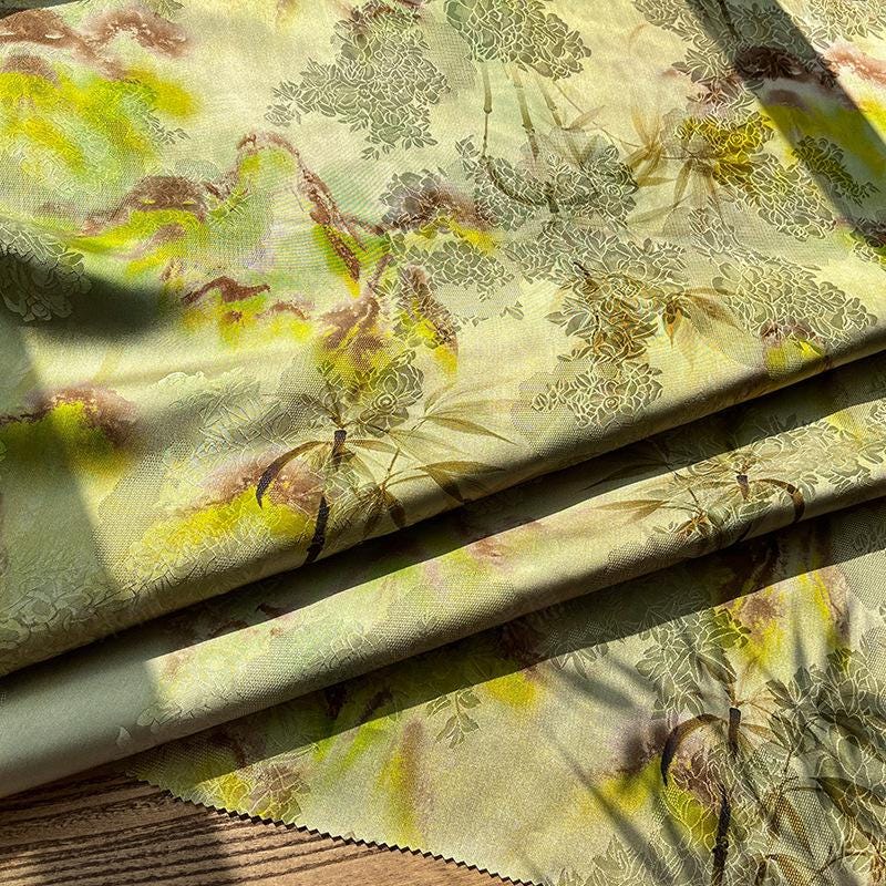 Rayon Silk Jacquard Xiangyun Fabric, Bamboo Spring Mist Handwoven Fabric for Clothing, Dressmaking, and Craf" Wide
