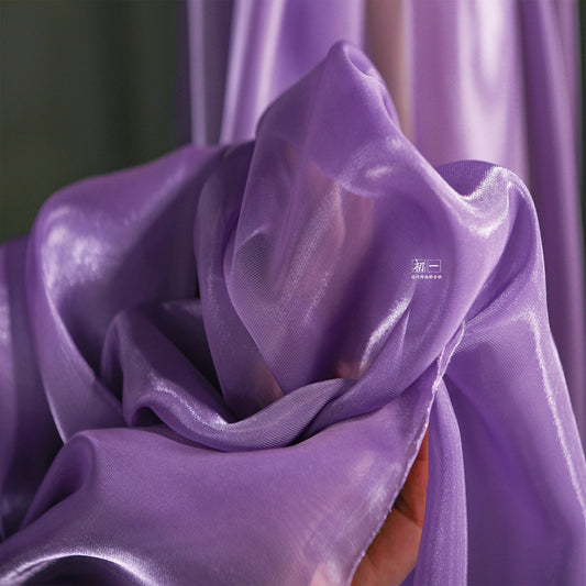 Tissu organza violet et or : 140 cm de large, matière rigide de créateur