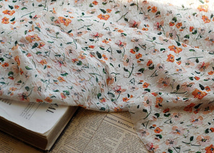 Floral Embossed Silk Chiffon Fabric: 53"W Bubble Crumpled Texture