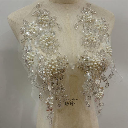 Embroidered Sequin Lace Trim: Light Ivory Bridal Wedding Veil Fabric - By The Yard