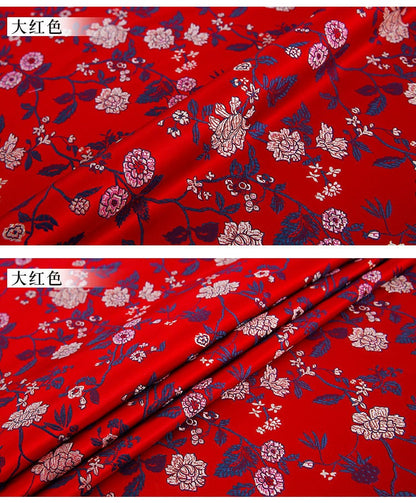 Floral Silk Brocade Fabric: Red Chinese Style Sewing Material