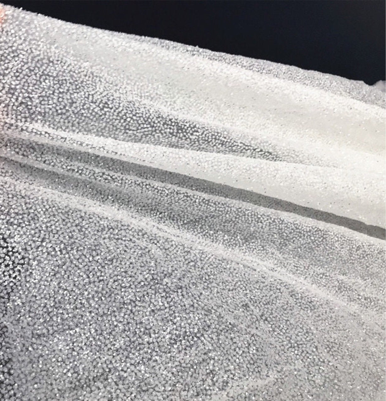 Glitter Lace Fabric: Shiny White Bronzing Foil on Tulle (51"W)