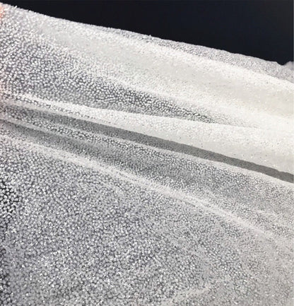 Glitter Lace Fabric: Shiny White Bronzing Foil on Tulle (51"W)