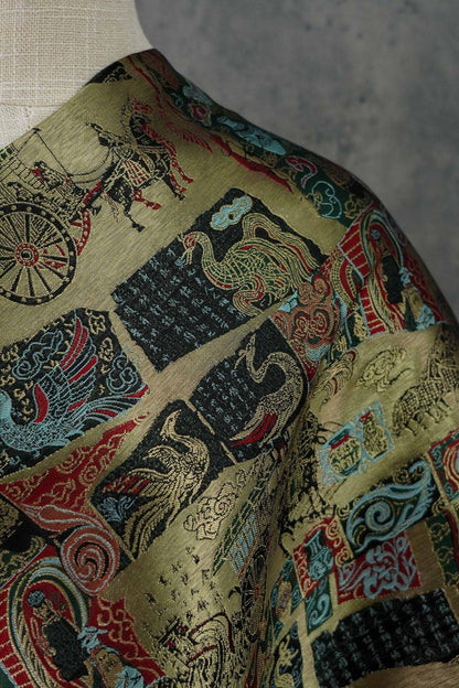 Gold Thread Song Brocade Jacquard Fabric, Tibetan Style, 59" Wide