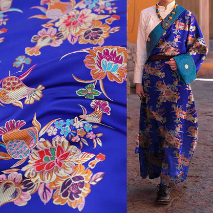 Floral Jacquard Brocade Fabric: Chinese Mongolian Gown Robe, 29.5" Wide