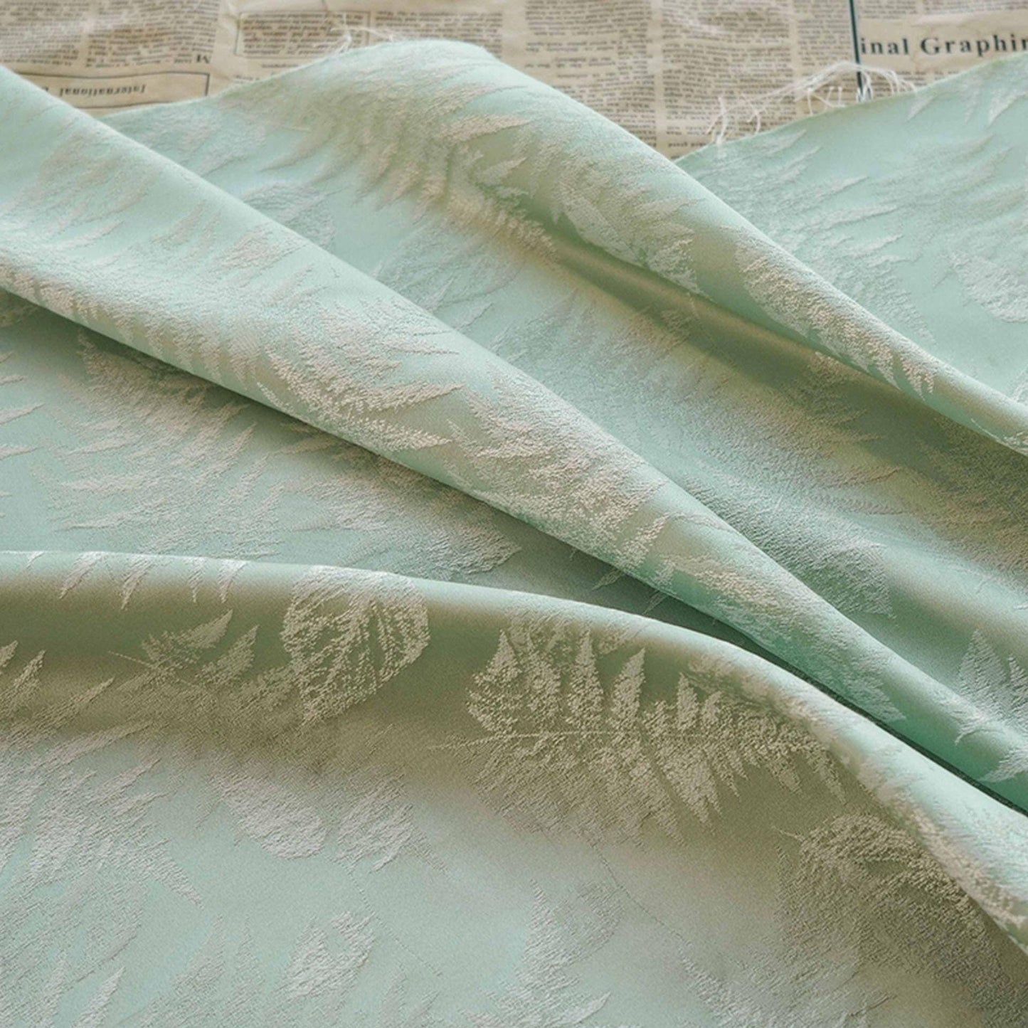 Vintage Jacquard Brocade Fabric: Fern Leaf Sewing Material, 59" Wide