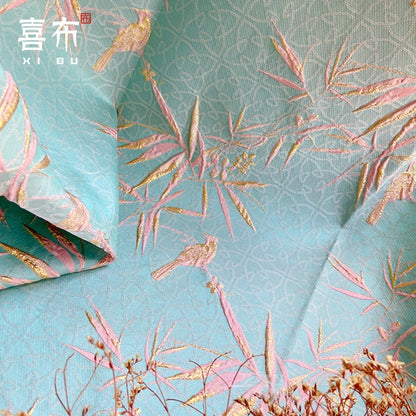 Bird & Bamboo Jacquard Fabric: 3D Relief Upholstery, 59" Wide